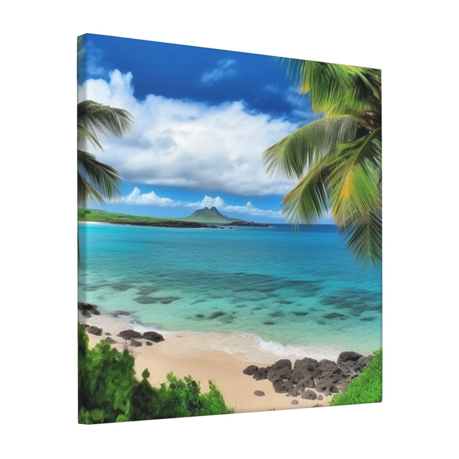 KLOPH Tropical Palm Tree Hawaii Beach Canvas Wall Art for Living Room 12"x12" Modern Artwork Painting for Bathroom Hanging Canvas Prints Aesthetic Wallart for Bedroom Kitchen Office Wall Decor