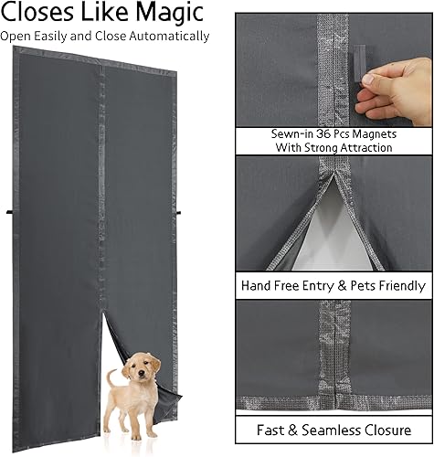 Miniatura 5 de Cortina magnética con aislamiento térmico para puerta, cortinas de tela más gruesa en capas, cubierta de aislamiento temporal para puerta que