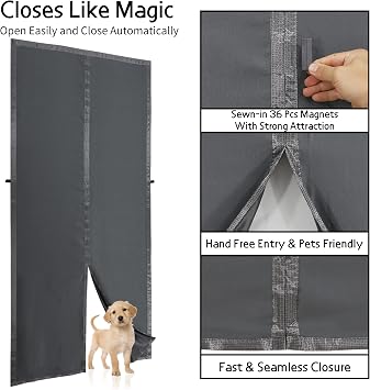 Magnetic Thermal Insulated Door Curtain,Thicker Layered Fabric Self Closing Door Curtains,Temporary Thermal Curtains Keep Warm Winter&Cool Summer,Privacy Barn Draft Stopper Cover