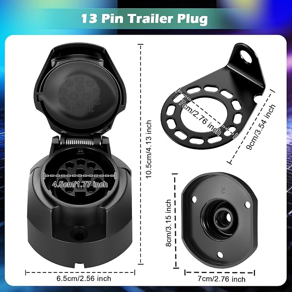 Starvortex 13 Poliger Anhängersteckdose, Wasserdicht Anhängerstecker 13 Polig 12V mit Gummidichtung, Schraubkontakt nach ISO 11446, Anhängersteckdose 13 Polig für Wohnwagen, PKW, Trailer, Bootstrailer - 2