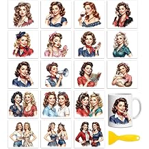 Peacoblue Retro Pinup Girl Rub On Transfers for Craft, Transfer Sticker | 18 Sheets UV DTF Transfers, Waterproof Rub On Decals for Wood, Glass, Furniture, Tumblers & Home Decor Crafts