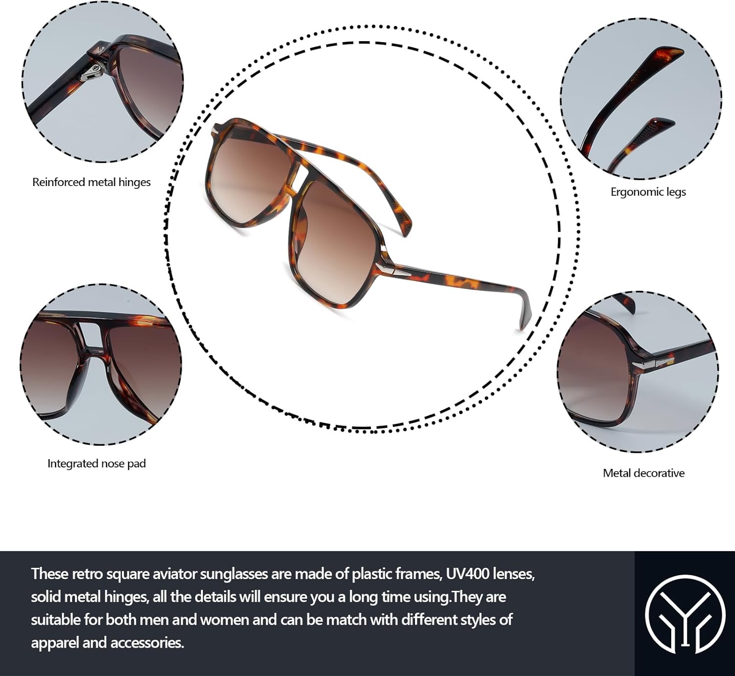 Retro Aviator Sunglasses for Women Men Trendy Oversized Square Aviator Sun Glasses 70s Vintage Shades - Image 5