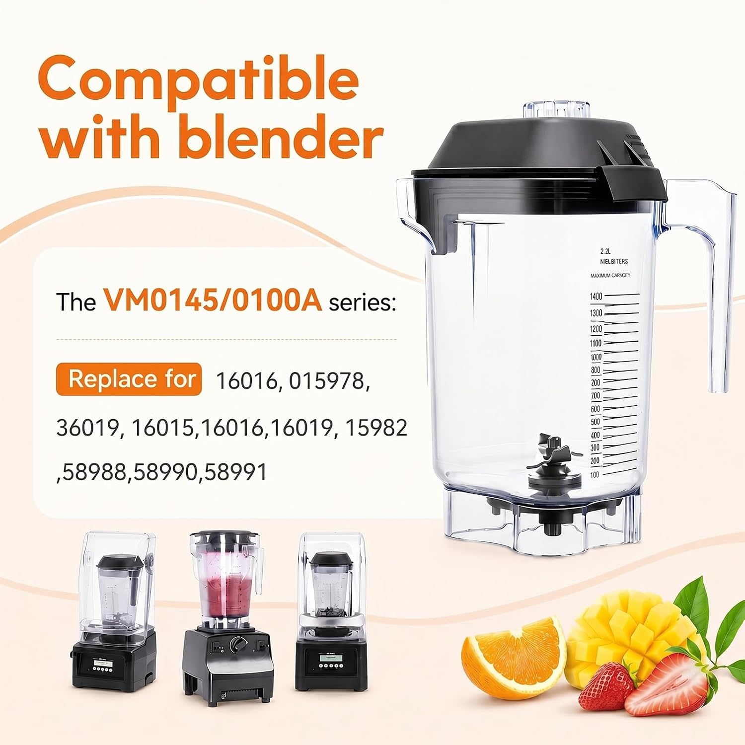 48oz Advance Blender Pitcher Container Compatible with Vitamix Commercial Blender, Replacement Jar Cup for VM0145 VM0100A The Quiet One Touch & Go Drink Machine Advance, 15978 16016 36019
