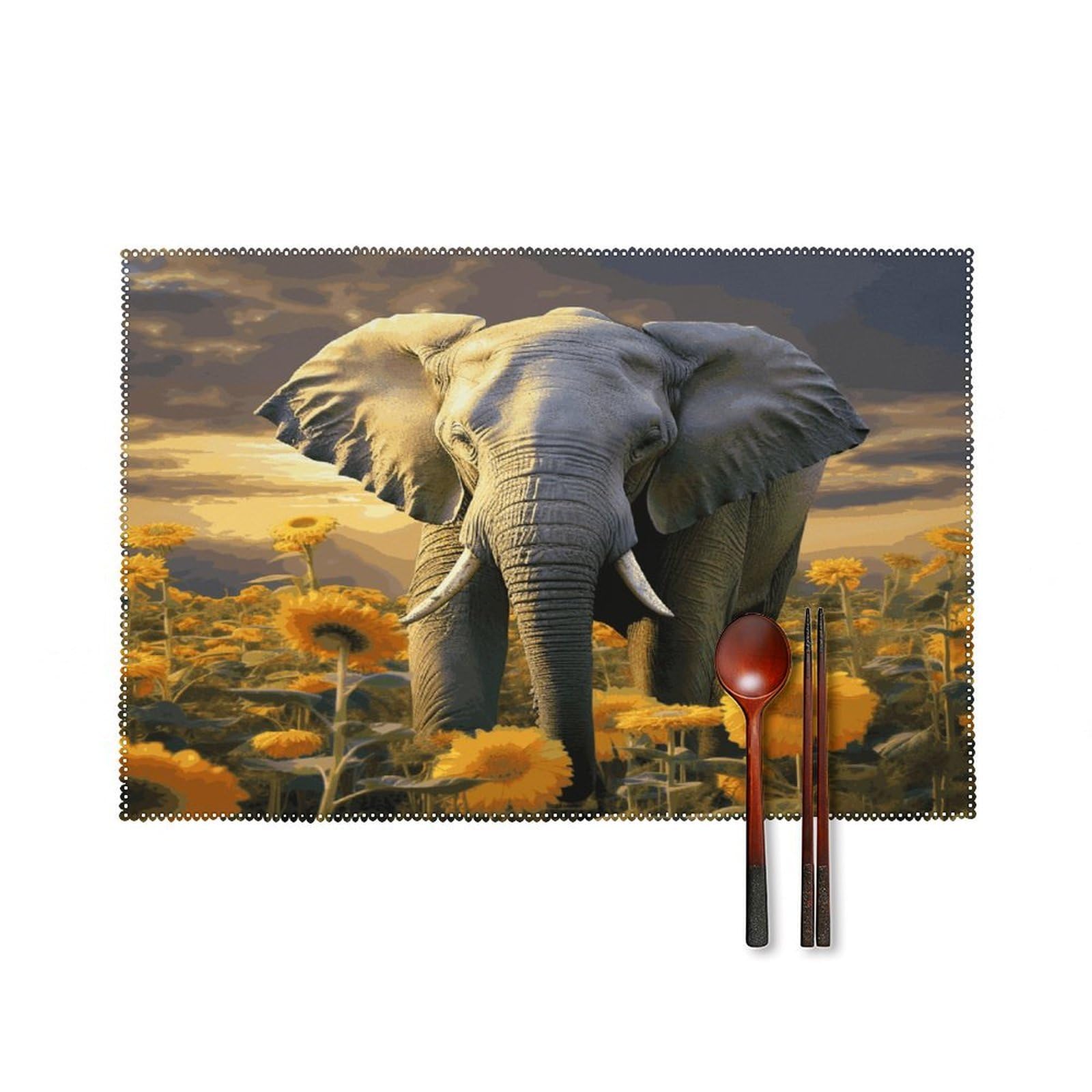 Fodpand Style Elephant With Sunflower Placemats Set Of 4 Place Mats Table Mats