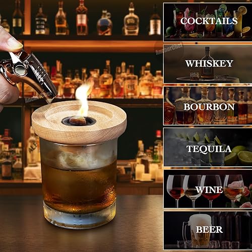 Miniatura 5 de Kit de ahumador de cóctel con antorcha, kit de cóctel antiguo de 6 sabores, kit de infusor de bebida de whisky bourbon con piedras de hielo, regalo