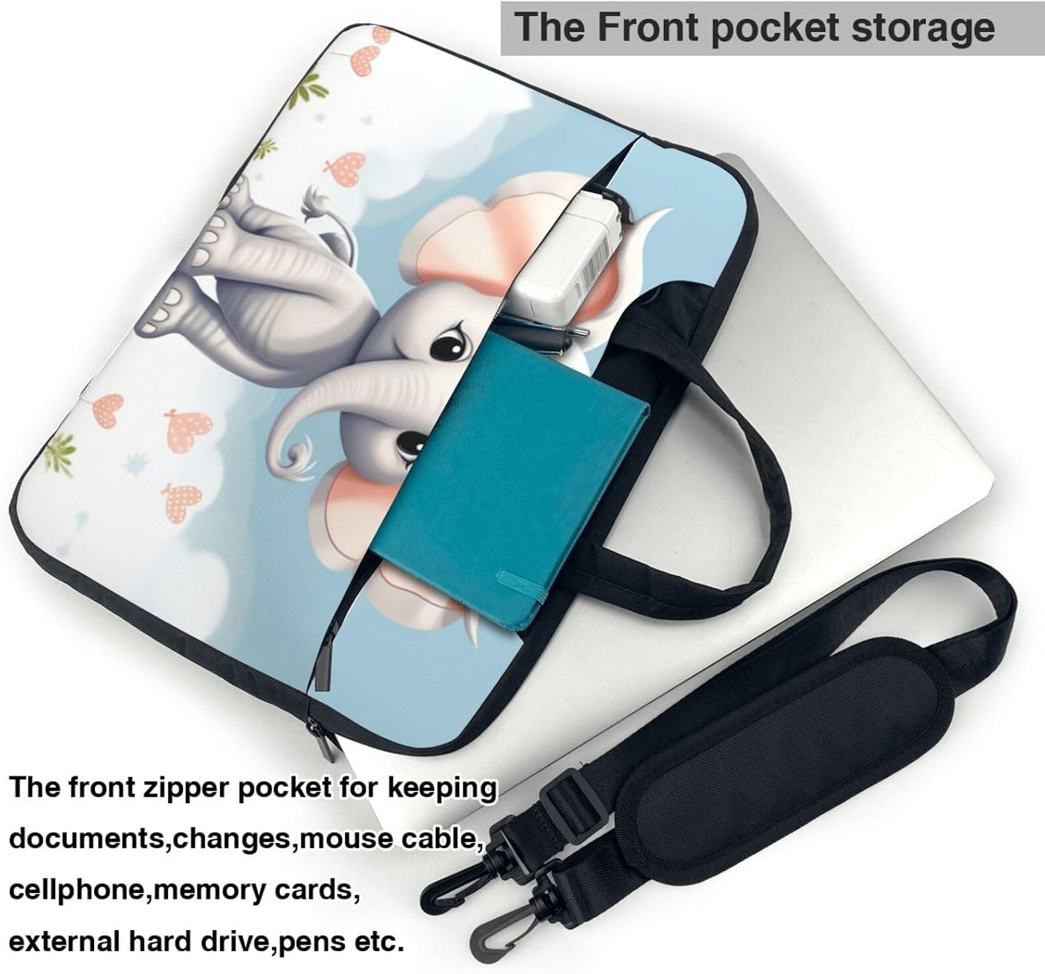 Laptop Bag Cute Elephant Messenger Shoulder Bag for Laptop or Tablet Carrying Case image 4