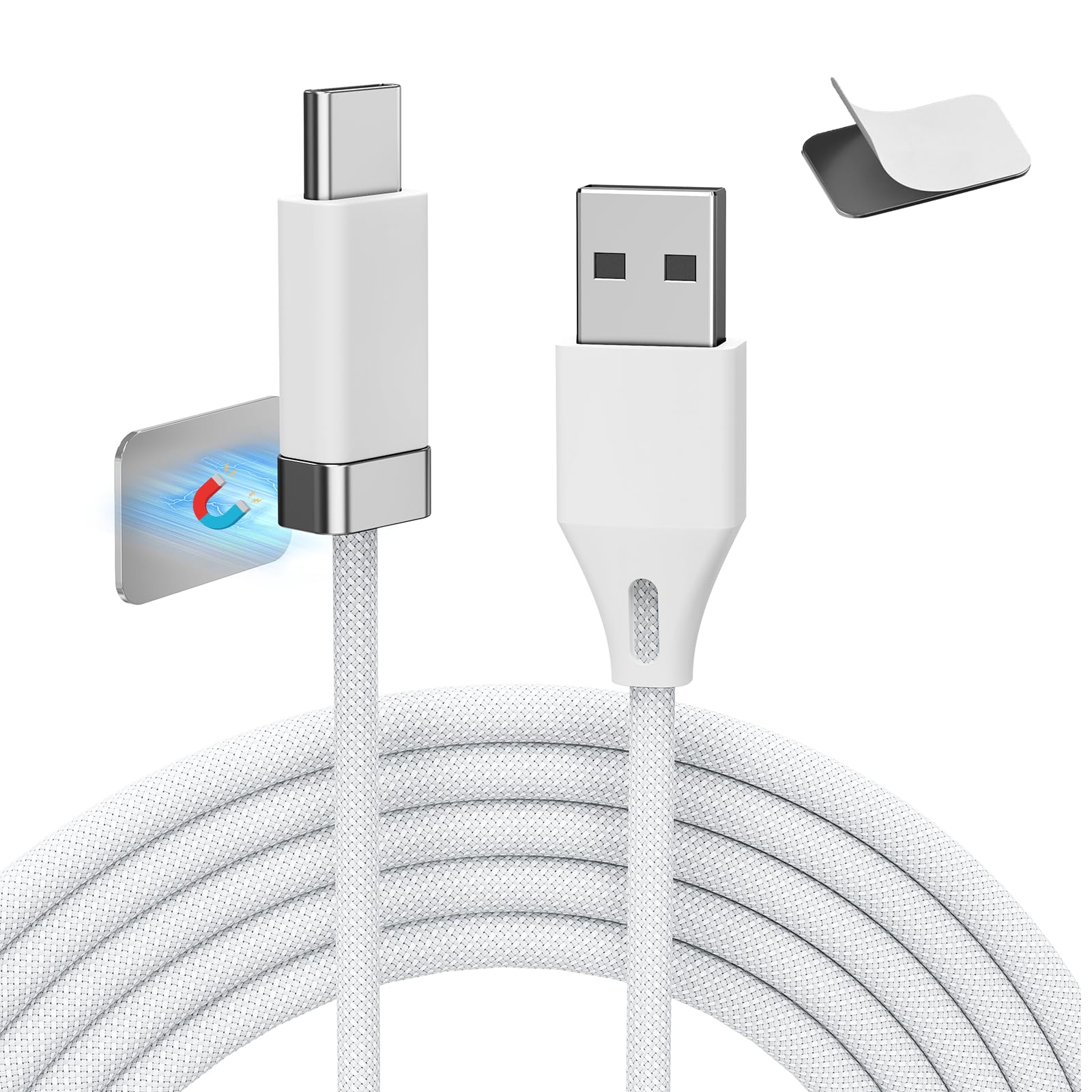 Magtame Staycable Cavo USB a USB C con supporto magnetico, cavo da 5 FT/1,5 m USB A a tipo C, ricarica rapida e gestione cavi da scrivania, compatibile con i-Phone 15 16 Pro Max