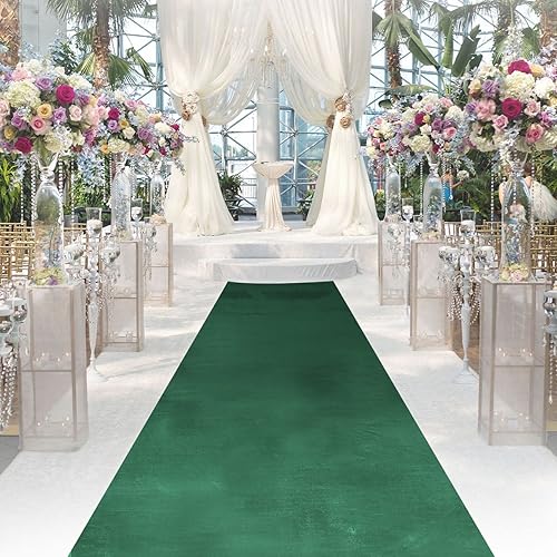 Miniatura 3 de Alfombra verde para fiesta, 2.5 x 15 pies, terciopelo verde, para ceremonia de boda al aire libre