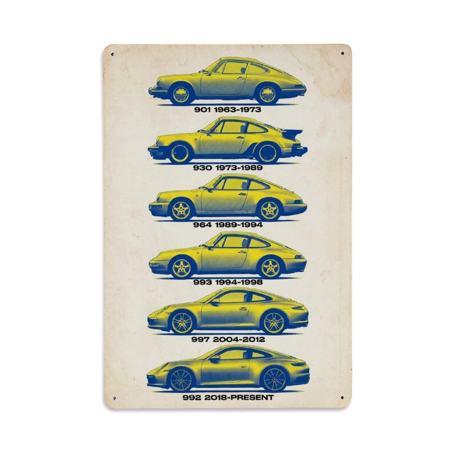 911 GT3 901 930 964 993 Side Profile German Supercar Heritage Metal Tin Sign Plaque Wall Decor for Cafe, Man Cave, Club Bar, Office, Home Garden Round Metal Poster 8x12Inch