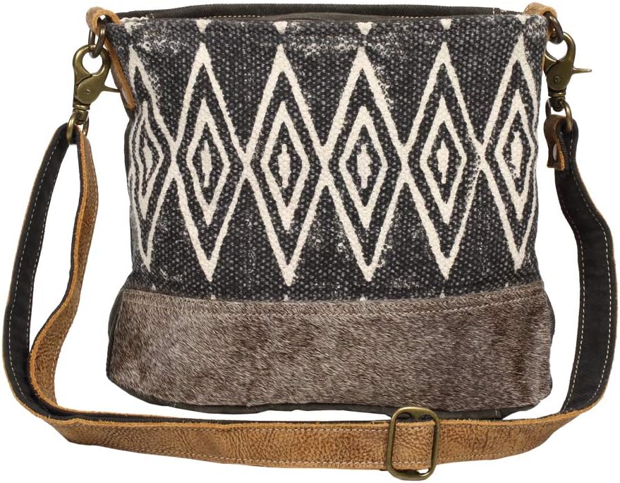 Azure Printed Aztec Purse for Women - Canvas Shoulder Bag with Real Leather Detailing, Boho Handbags for Women with Cute Diamond Aztec Print, Casual Western Purse for Work, College