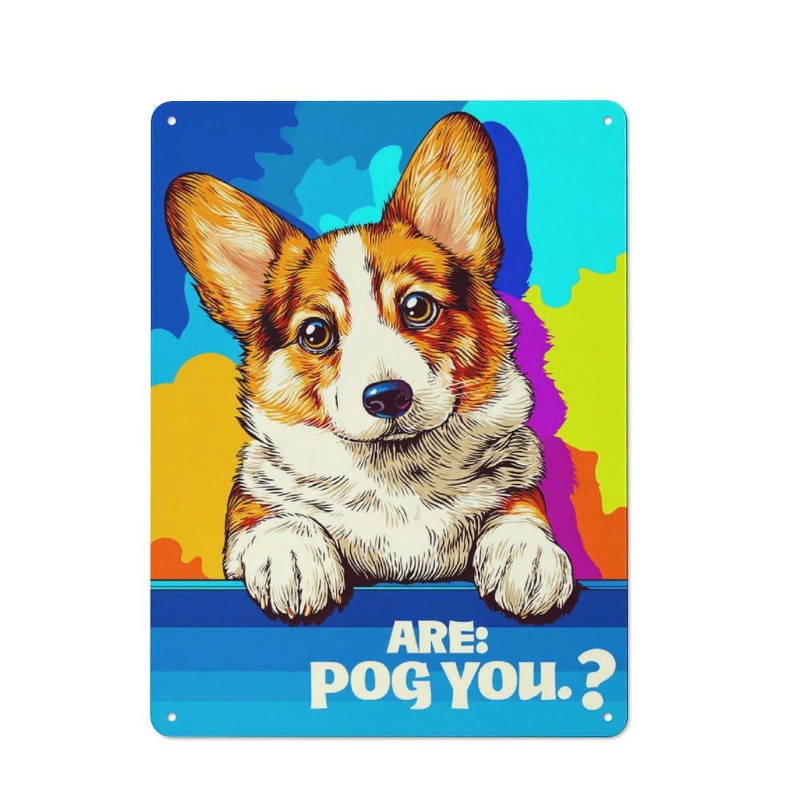 Junmoney Adorable Corgi Poster Colorful Fun! Vintage Tin Sign 40X30cm For Garden Room Or Summerhouse, A Housewarming Gift For Outdoor-Room Decor Collectors