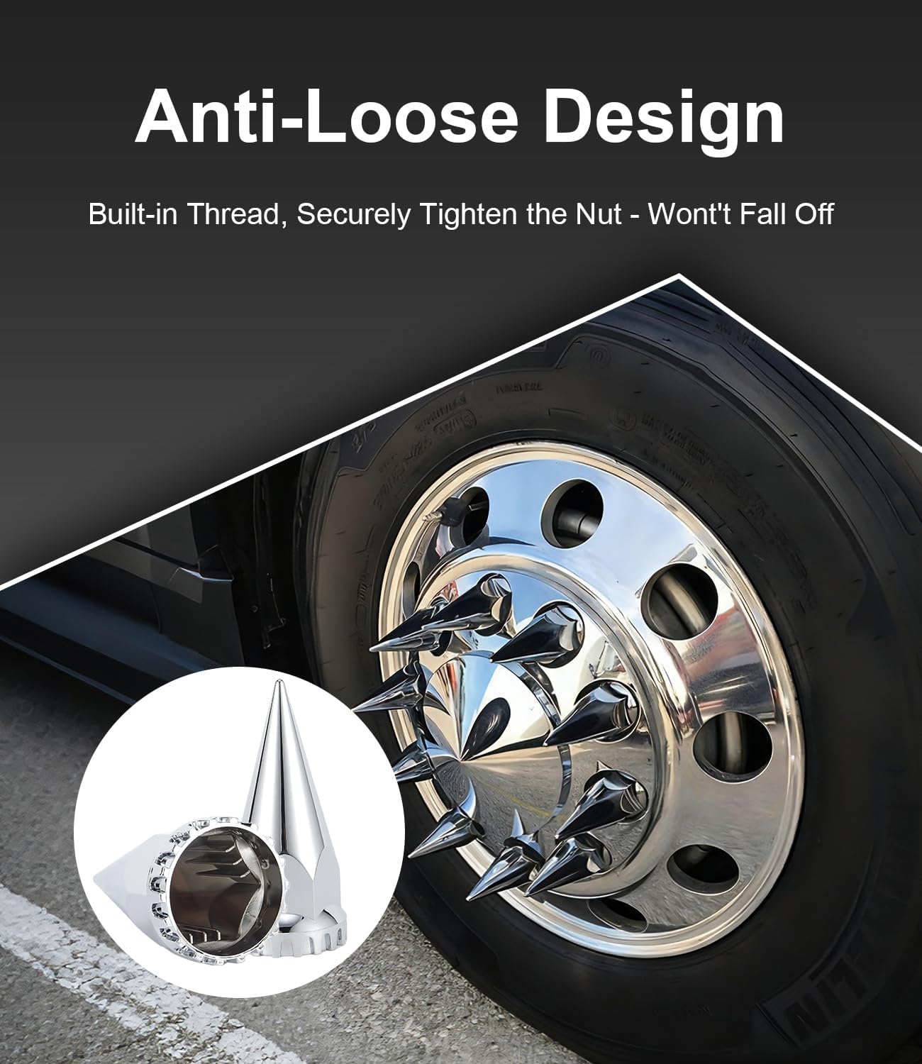 Lug Nut Covers 33mm 4-3/4" Spike Push-on Nut Covers 40 Pack, ABS Chrome Plastic Caps Anti-Rust Lug Nut Cover for Semi Trucks Trailers