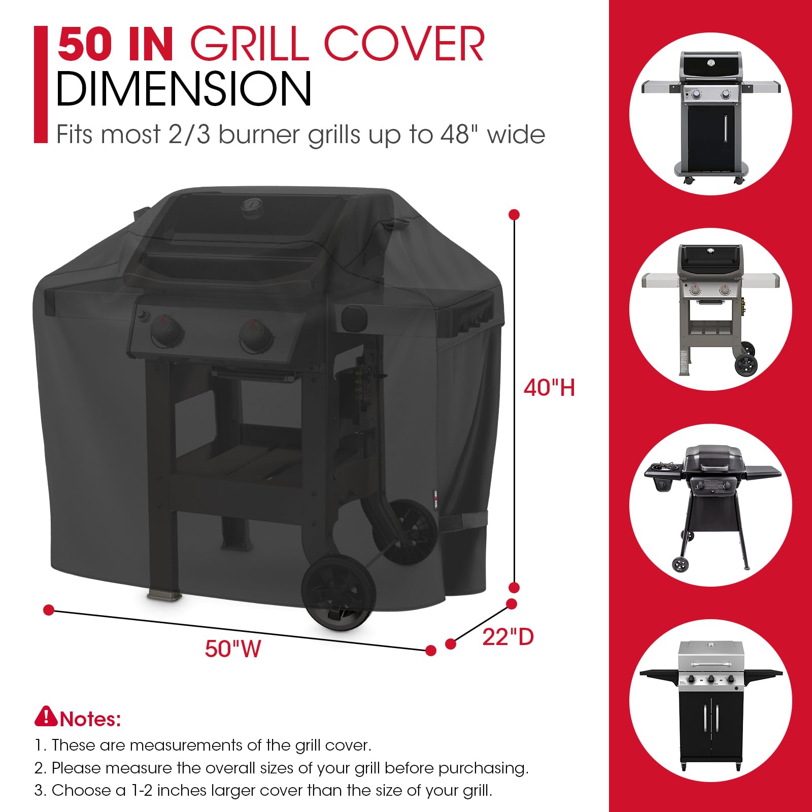 Unicook Heavy Duty Waterproof Barbecue Gas Grill Cover, Small 50-inch BBQ Cover, Special Fade and UV Resistant Material, Fits Grills of Weber Char-Broil Nexgrill Brinkmann and More, 50"W x 22"D x 40"H