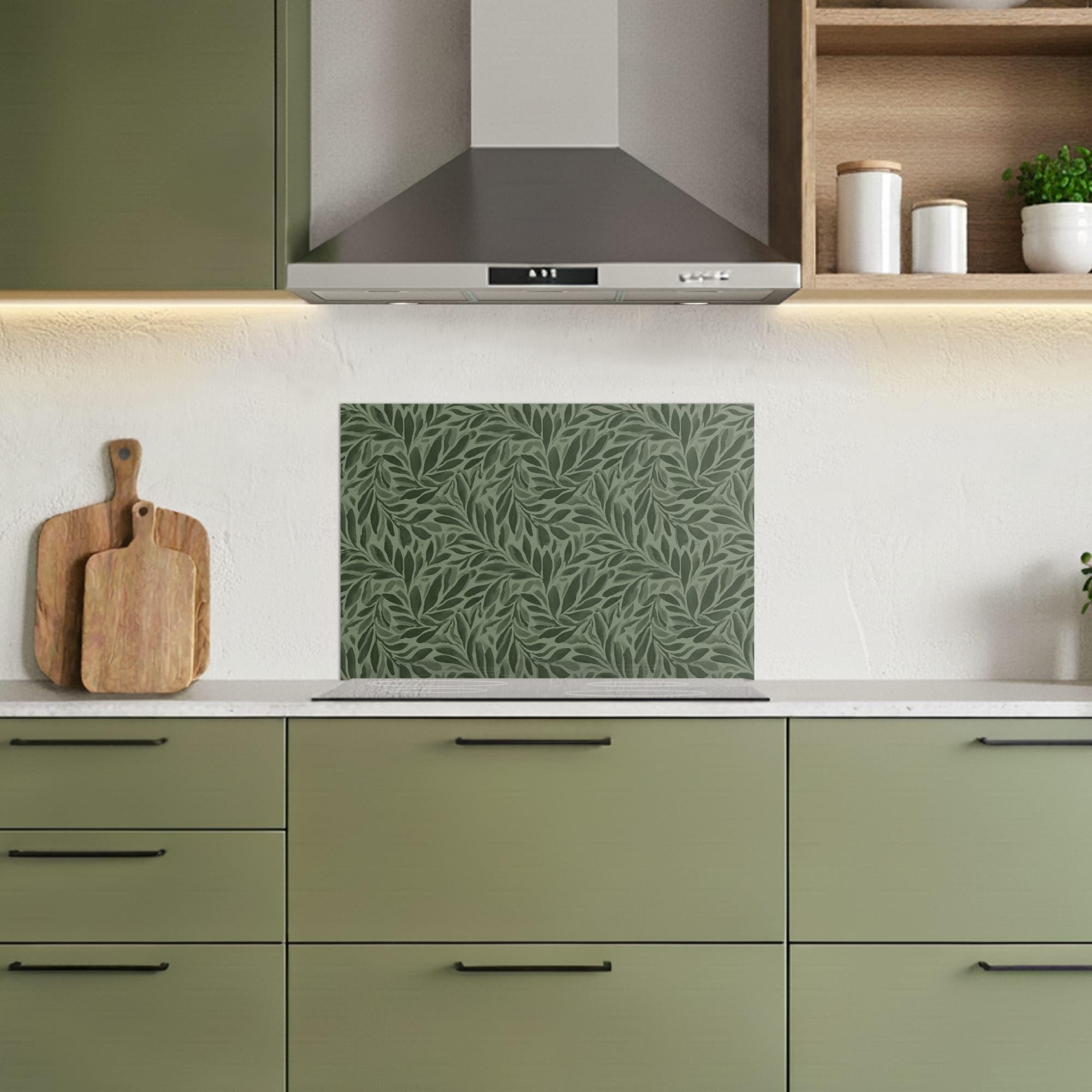 KitchenYeah© Spritzschutz Küchenrückwand 60x40 cm Selbstklebend Küche Rückwand Küchenwand Wand Küchenfront Verkleidung Küchenspritzschutz Blätter - Bio - Grün