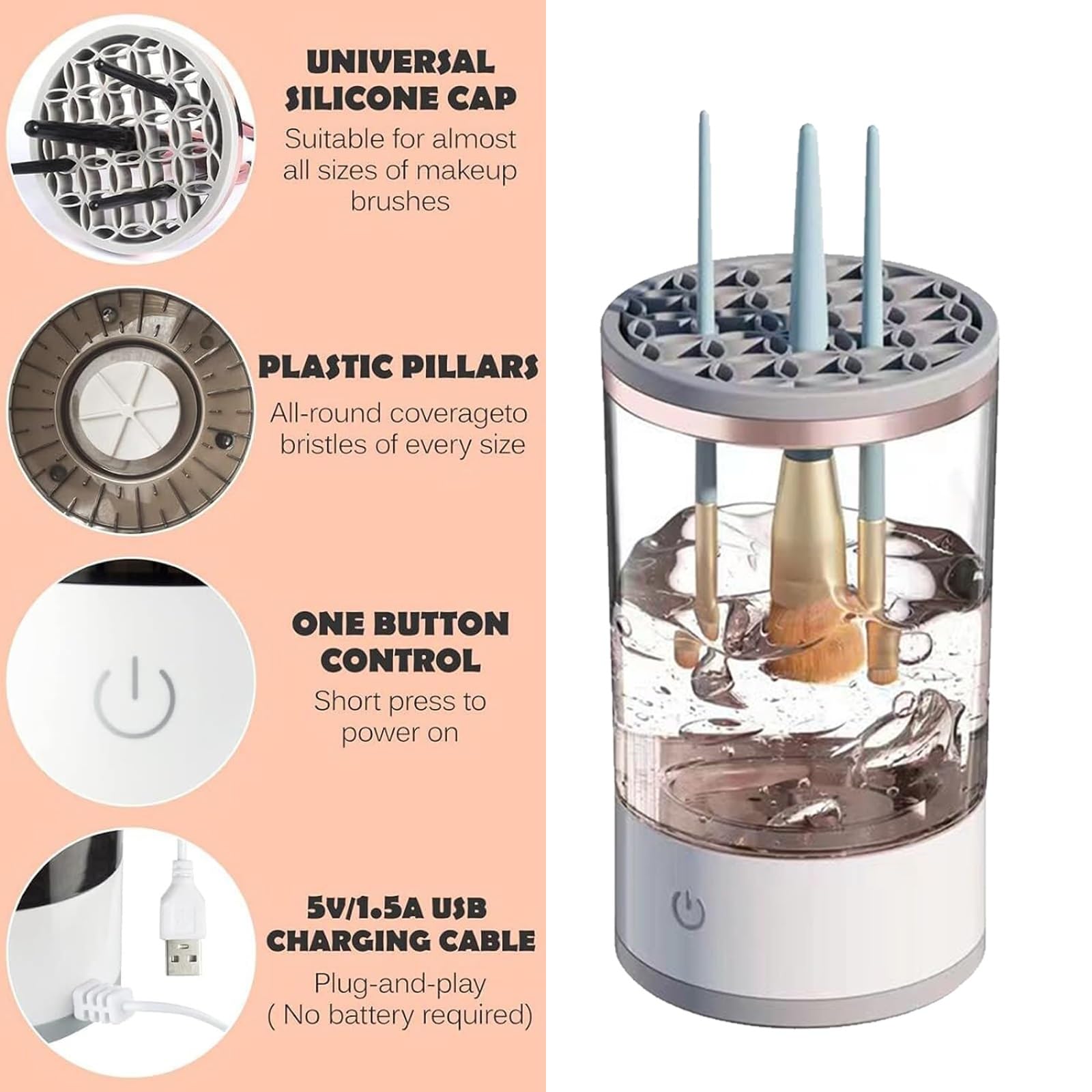 Machine de nettoyage de pinceaux de maquillage, nettoyeur de pinceaux de maquillage Brushy, nettoyeur de pinceaux cosmétiques Brushly Pro, nettoyeur de pinceaux de maquillage à rotation automatique (