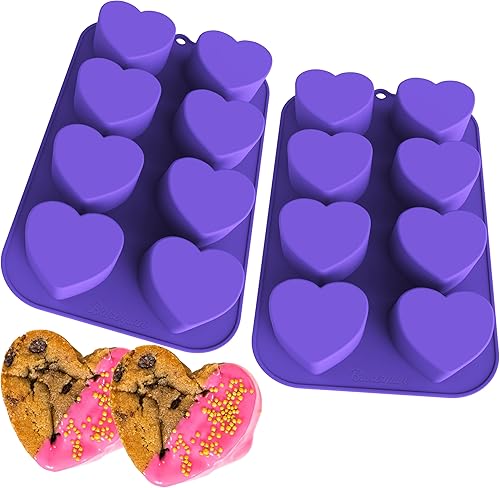 Bakerpan Molde de corazón de silicona para hornear, mini molde de corazón para tartas - Juego de 2