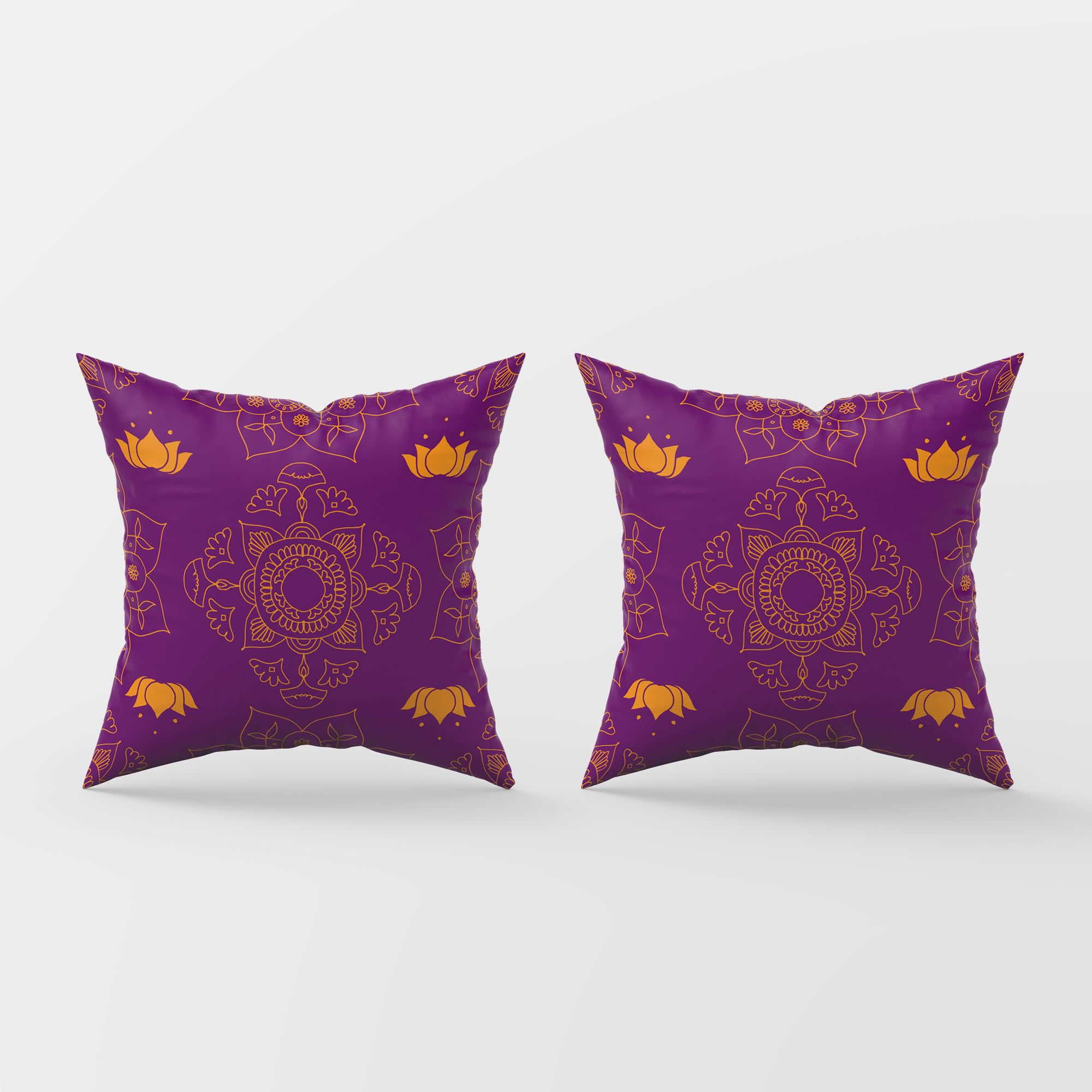 PRINTNAWAB® Set of 2 Designer Decorative Magenta Flower 02 Design Cushion Covers/Pillow with Filler for Living Room and Sofa (Multicolor, 16 X 16 inches)