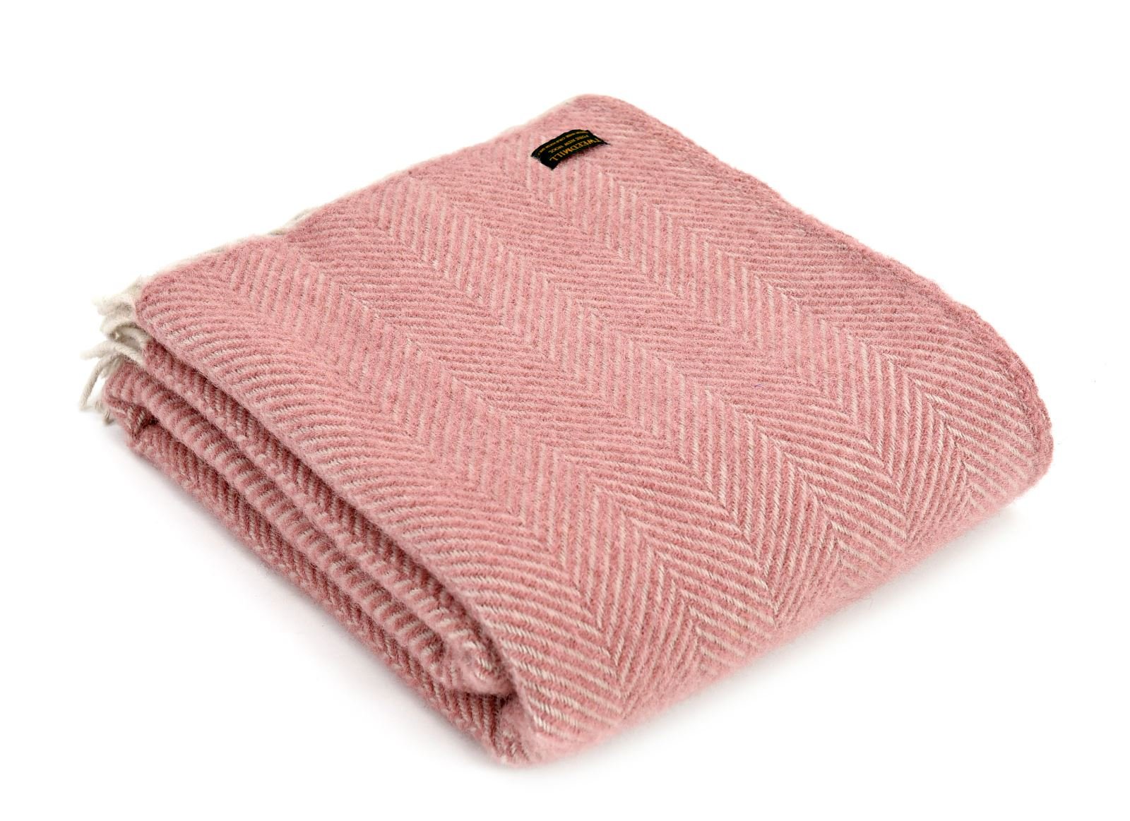 Tweedmill Textiles Pink Herringbone Dusty /Pearl Pure New Wool Throw British Made