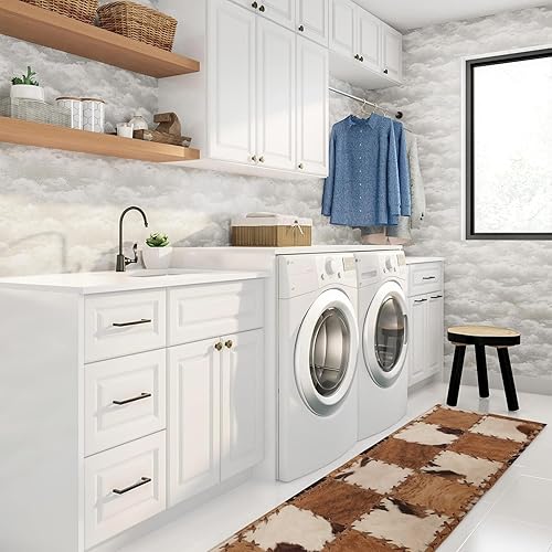 Miniatura 3 de Alfombra de pasillo con estampado de vaca, color marrón, antideslizante, absorbente de agua, para interiores, entrada, hogar, garaje, cocina,