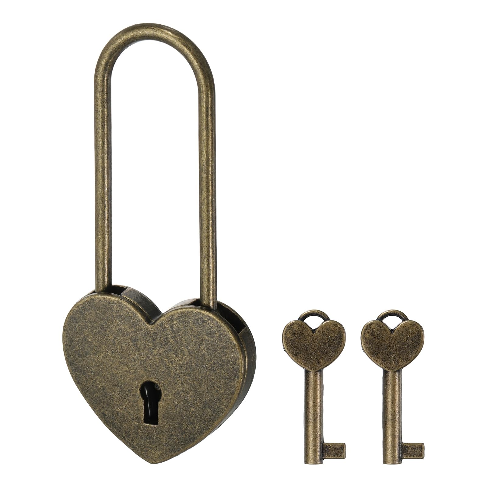 PATIKIL Mini Heart Lock with Key, (1.8"x3.9", Bronze) (1 Pcs), Heart Shaped Padlock Metal Love Locks, Suit for - Lover Bridge/Anniversary/Diary Book/Handbag/Jewelry Box