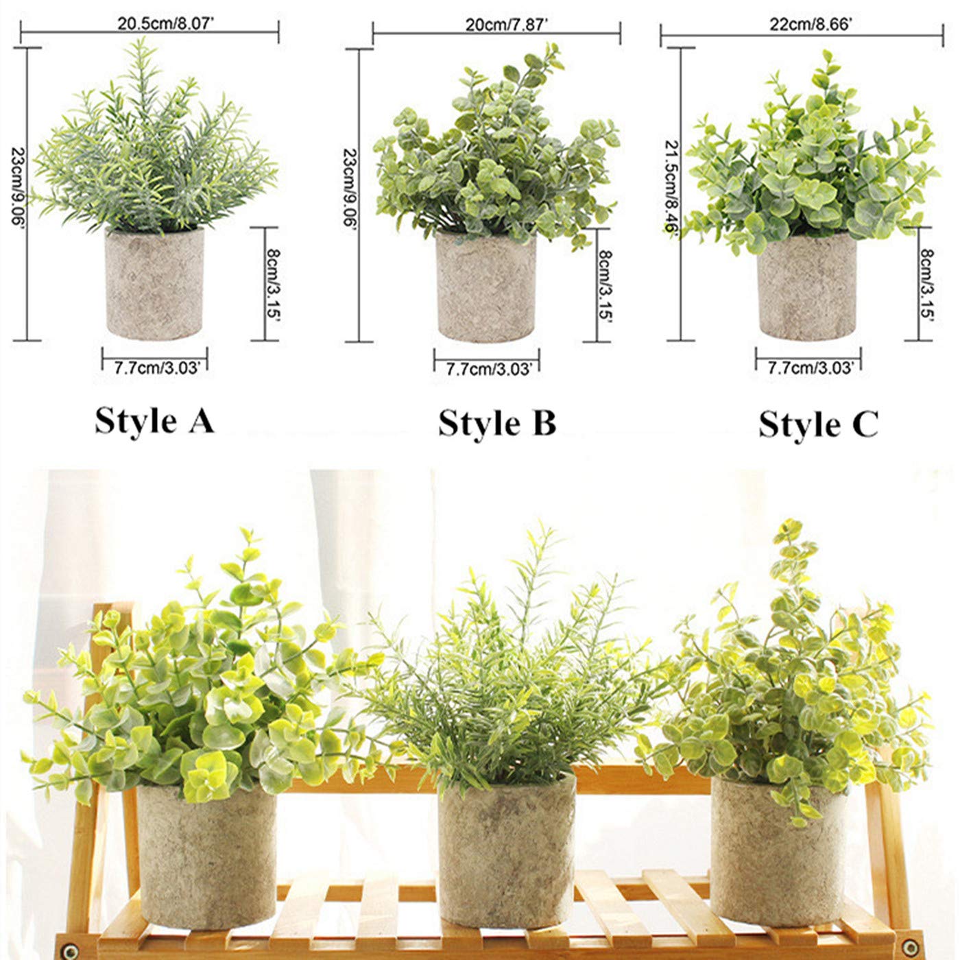 TURMIN 3 Pack Mini Potted Fake Plants, Artificial Eucalyptus Plants