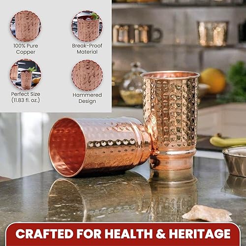 Miniatura 3 de 2activelife Juego de 2 vasos de cobre puro martillado  Vaso de cobre para beber agua  Vaso de cobre con capacidad para 11.8fl oz de agua (11.8 onzas