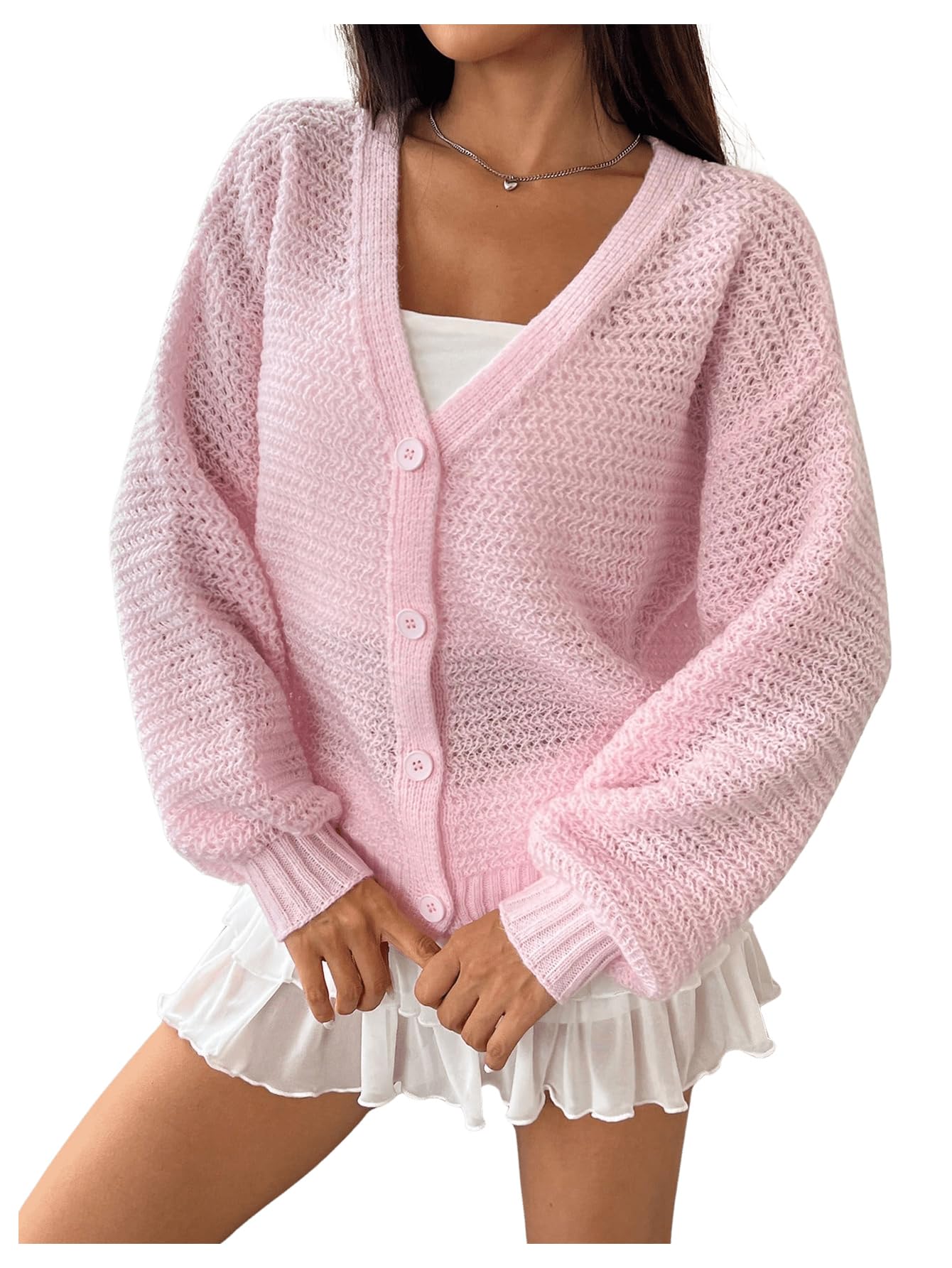 SOLY HUX Womens Button Up Cardigan Sweater Lightweight Long Sleeve V Neck Knit Top Fall Outerwear