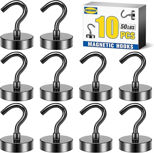 Vista 10 de Grtard Paquete de 15 ganchos magnéticos resistentes, ganchos magnéticos de neodimio fuertes de 25 libras para colgar, ganchos magnéticos fuertes
