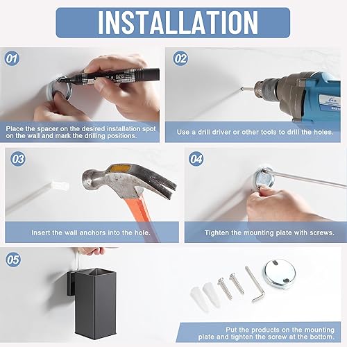 Miniatura 6 de BGL Dispensador de jabón negro mate montado en la pared para baño