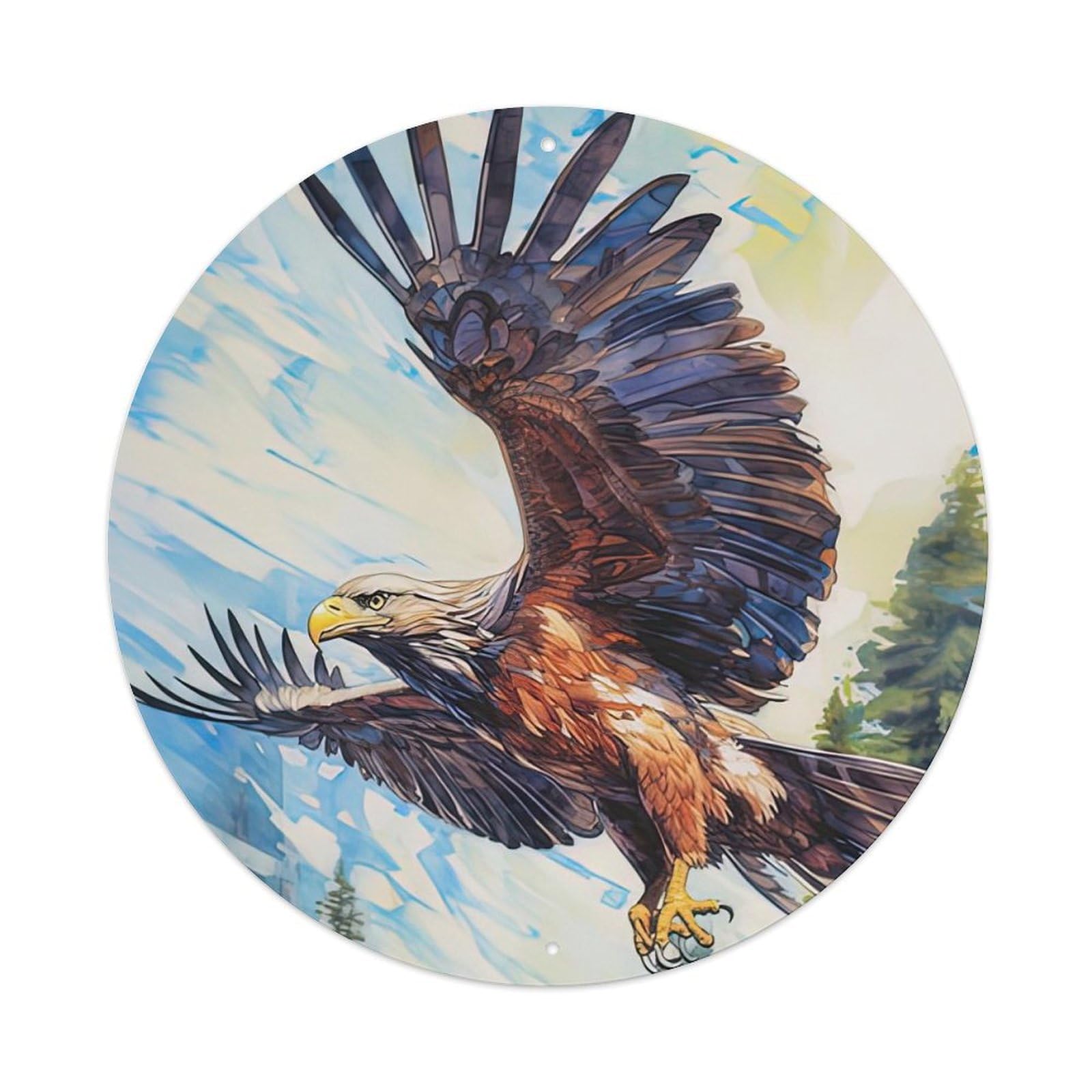 Airborne Eagle Animal Vintage Metal Tin Sign Plaque Wall Decor for Cafe, Club, Garden Round Metal Poster 8x8Inch