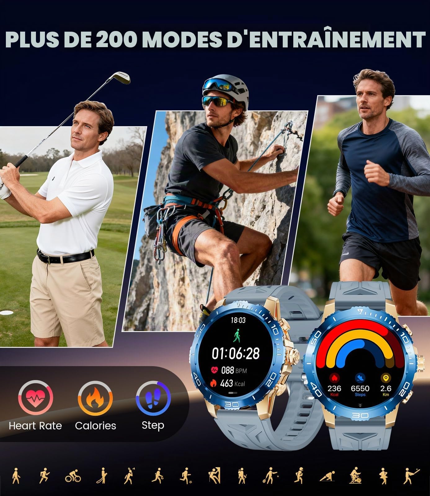 Montre Connectée Homme avec Poche/800mAh, 1,43" AMOLED Écran Luxe Smartwatch avec Appel Bluetooth, 200+ Sportmodi, IP68 Étanche, Fréquence Cardiaque, Moniteur de Sommeil pour iOS Android