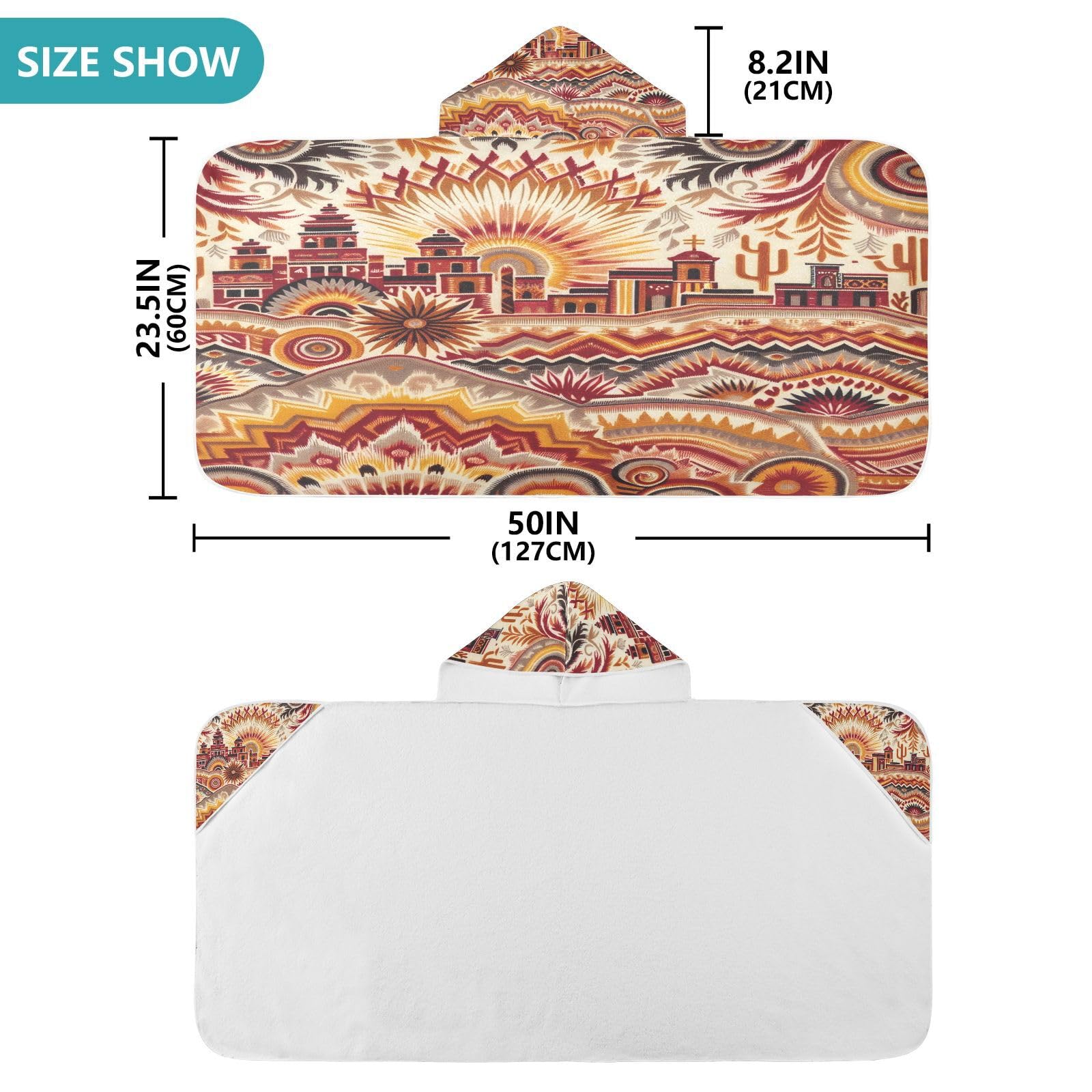 Kigai Southwestern Ikat Kids Hooded Towel, 24x50 in Bath/Pool/Beach Soft Absorbent Hooded Towel Wrap for Toddler Kids