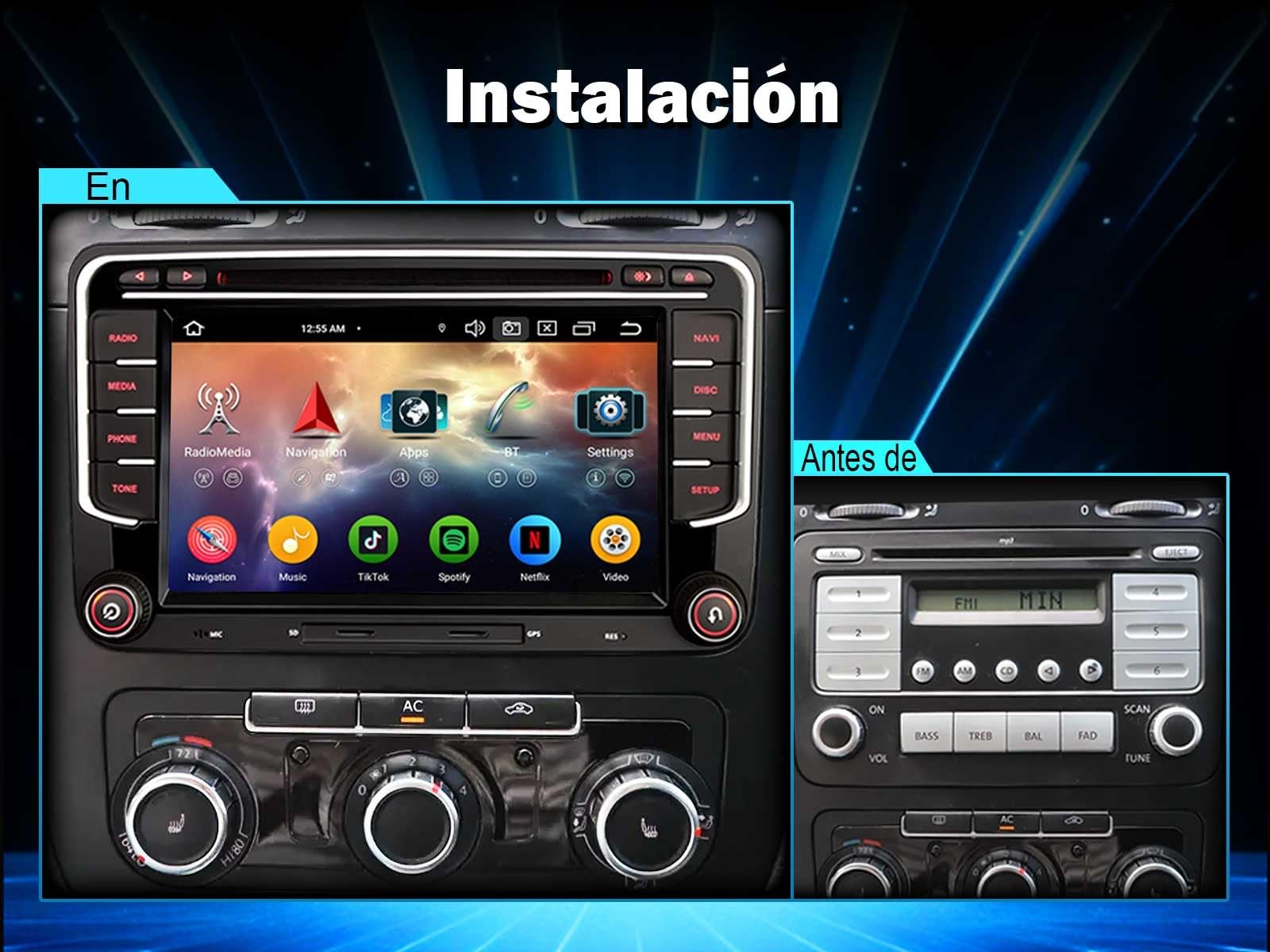Erisin 7" Android 16 8-Core 4GB+64GB GPS Navegación Radio Coche con Pantalla 2 DIN DVD para VW Passat B6 Golf V Vi Polo Touran Skoda Seat Tiguan Jetta T5 CarPlay Android Auto Bluetooth WiFi 4G Canbus