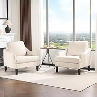 VINGLI Set of 2 Beige Linen Accent Chairs - Modern Upholstered Armchairs with Comfy Cushions for Living Room, Bedroom, Apartment