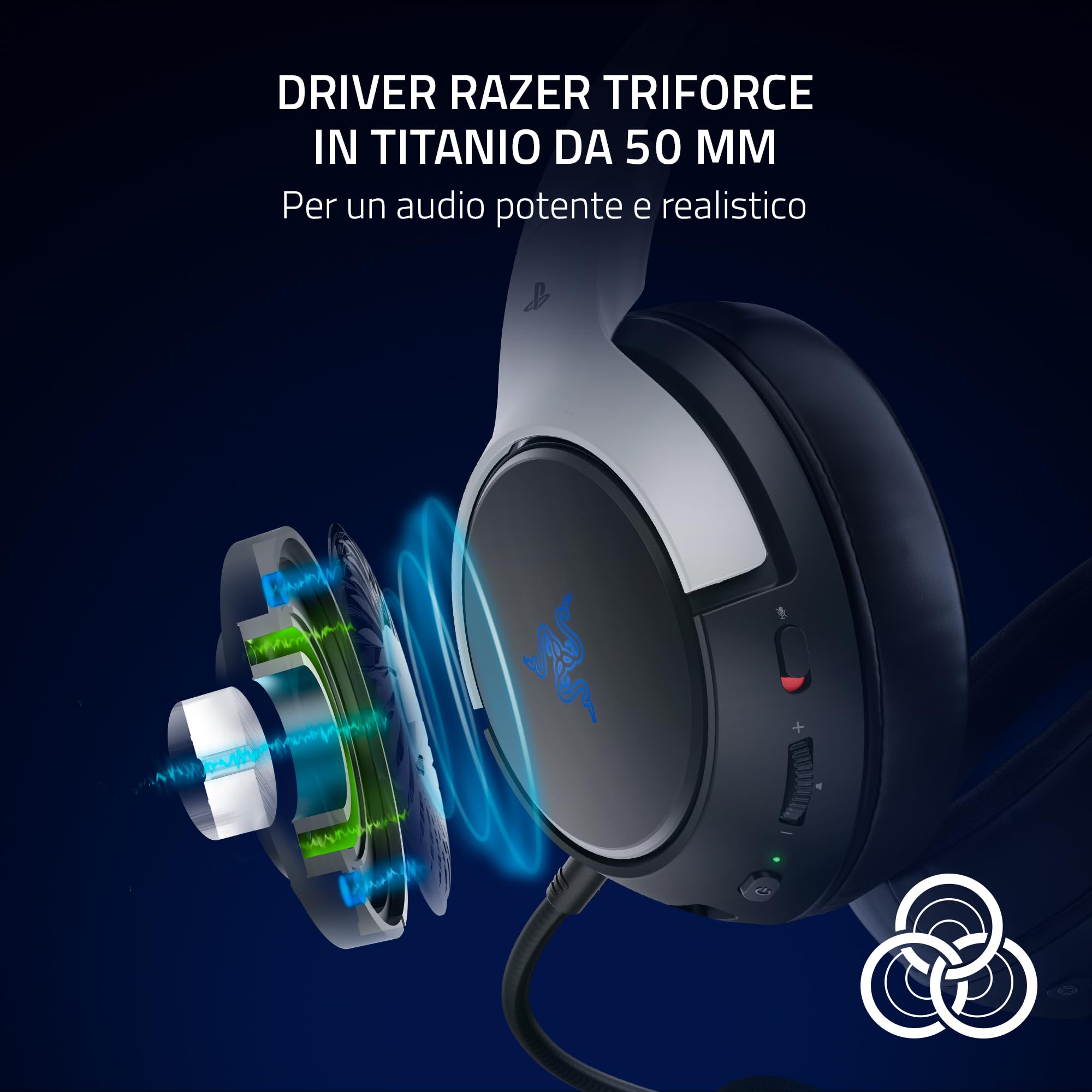 Razer Kaira HyperSpeed (licenza Playstation) - Cuffie da gioco wireless per Playstation - 2,4 HyperSpeed e Bluetooth (Triforce 50mm, microfono HyperClear, USB, multipiattaforma) Bianco