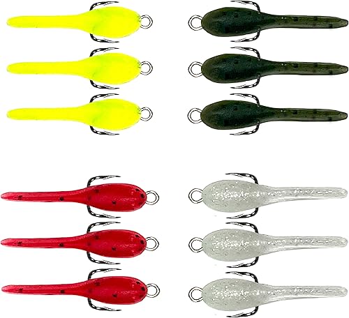 DELONG LURES Mini renacuajo de 1.5 pulgadas, 12 señuelos de pesca para Bluegill, Crappie, Bass, Perca y Trucha, hundimiento lento, como cebos de