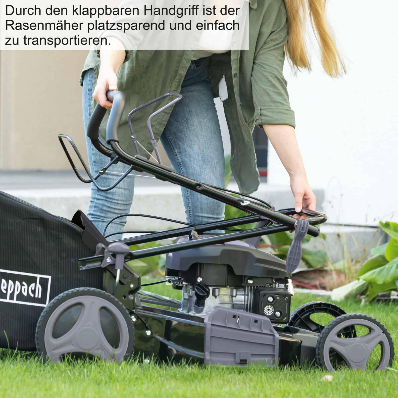 Scheppach MS173-51B Black Edition Rasenmäher Benzin - 51cm Schnittbreite | Reinigungsfunktion | 65 Liter Fangkorb | Stahlgehäuse | 7-stufige Höhenverstellung | Mulchfunktion | Antrieb | Seitenauswurf