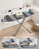 Vista 6 de Tabla de Planchar de Tamaño Completo 54"x13" - Tabla de Planchar Ajustable y Plegable con Reposaplancha, Cubierta Resistente al Calor y Acolchado