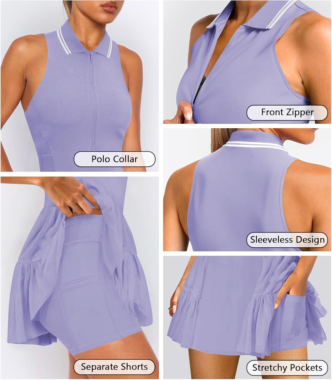 Women's Mini Flowy Pleated Ruffle Tennis Athletic Dress for Women Summer Polo Golf Dress with Shorts Pockets - Image 4