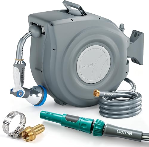 Retractable Garden Hose Reel 5/8 in x 65 ft + Garden Hose Connectors & Accessories Water Sprinklers