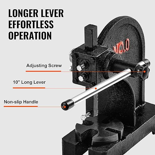 Miniatura 4 de VEVOR Prensa de árbol manual de 0.5 toneladas, altura máxima de 4.6 pulgadas, prensa manual de escritorio de hierro fundido de alta resistencia,