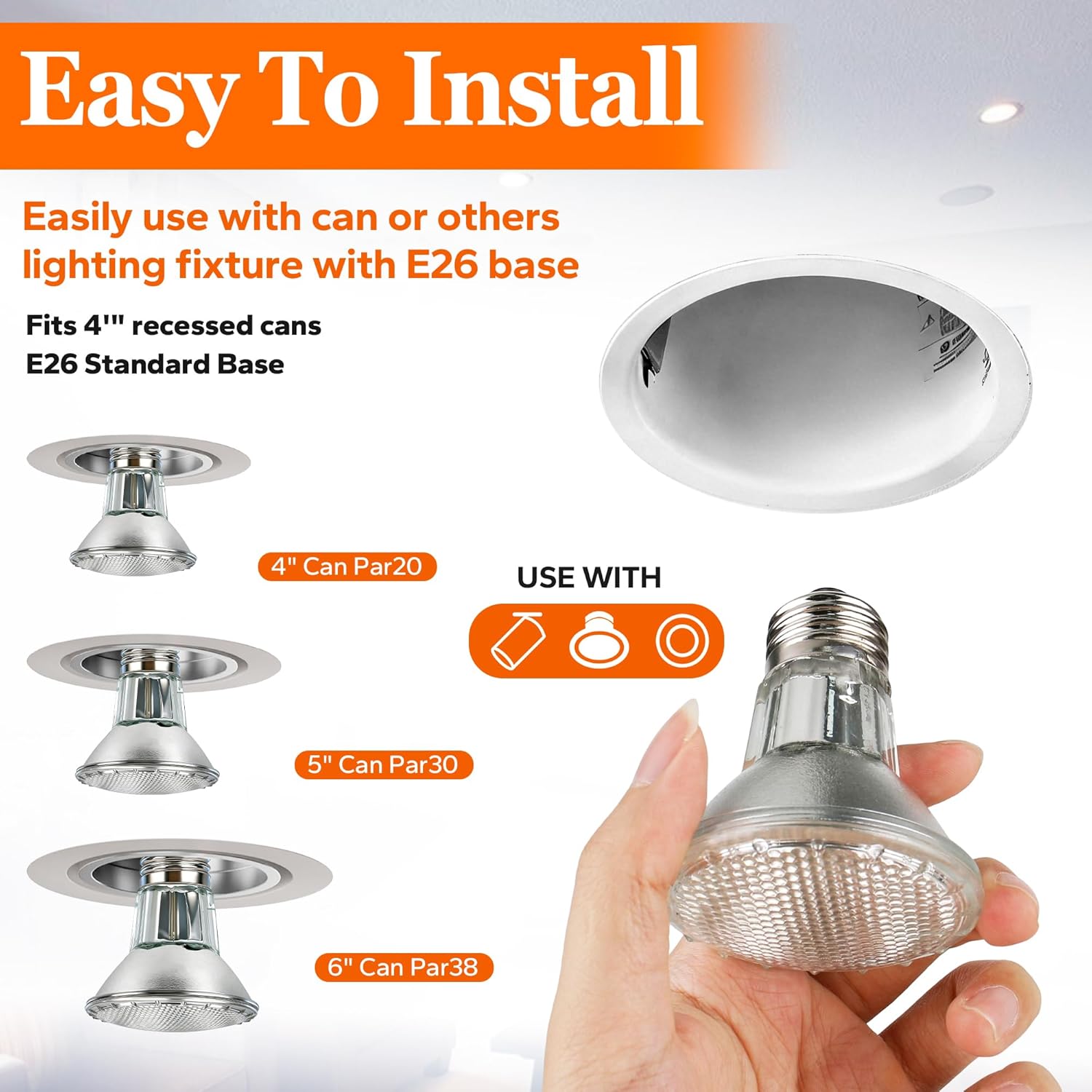 Par20 Bulb, 6 Pack 120V 50W Par20 Flood Light Bulbs, E26 Medium Base Long Lasting Life High Output Eco Eco Halogen Bulb, Warm White 2800K Reflector Lights for Track Lighting & Range Hood Light Bulbs