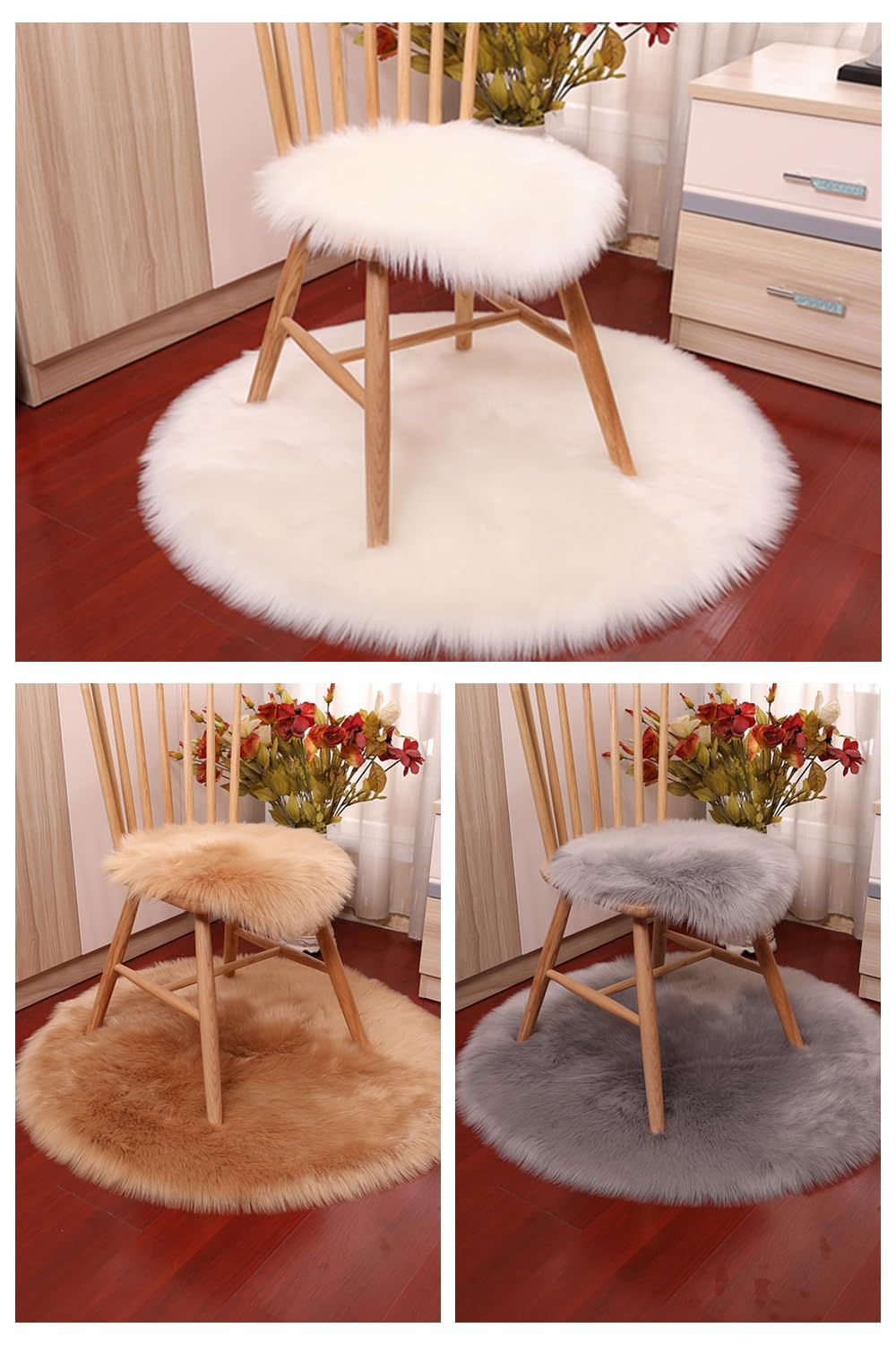 Tapis rond en peau de mouton synthétique - 80 x 80 cm - Violet moelleux - Poils longs - Imitation laine - Antidérapant - Lavable - Décoration d'intérieur