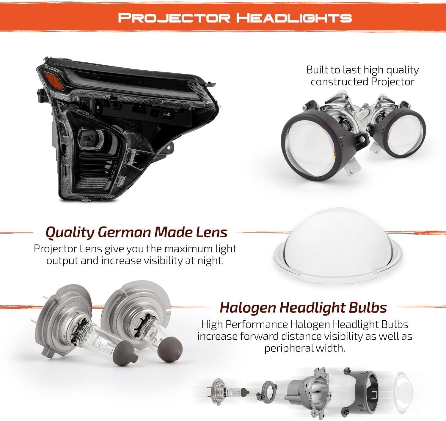 AKKON - Fits 2024-2025 Chevy Trax Projector Black Headlight Passenger Right w/LED DRL Running Tube Lamp Replacement