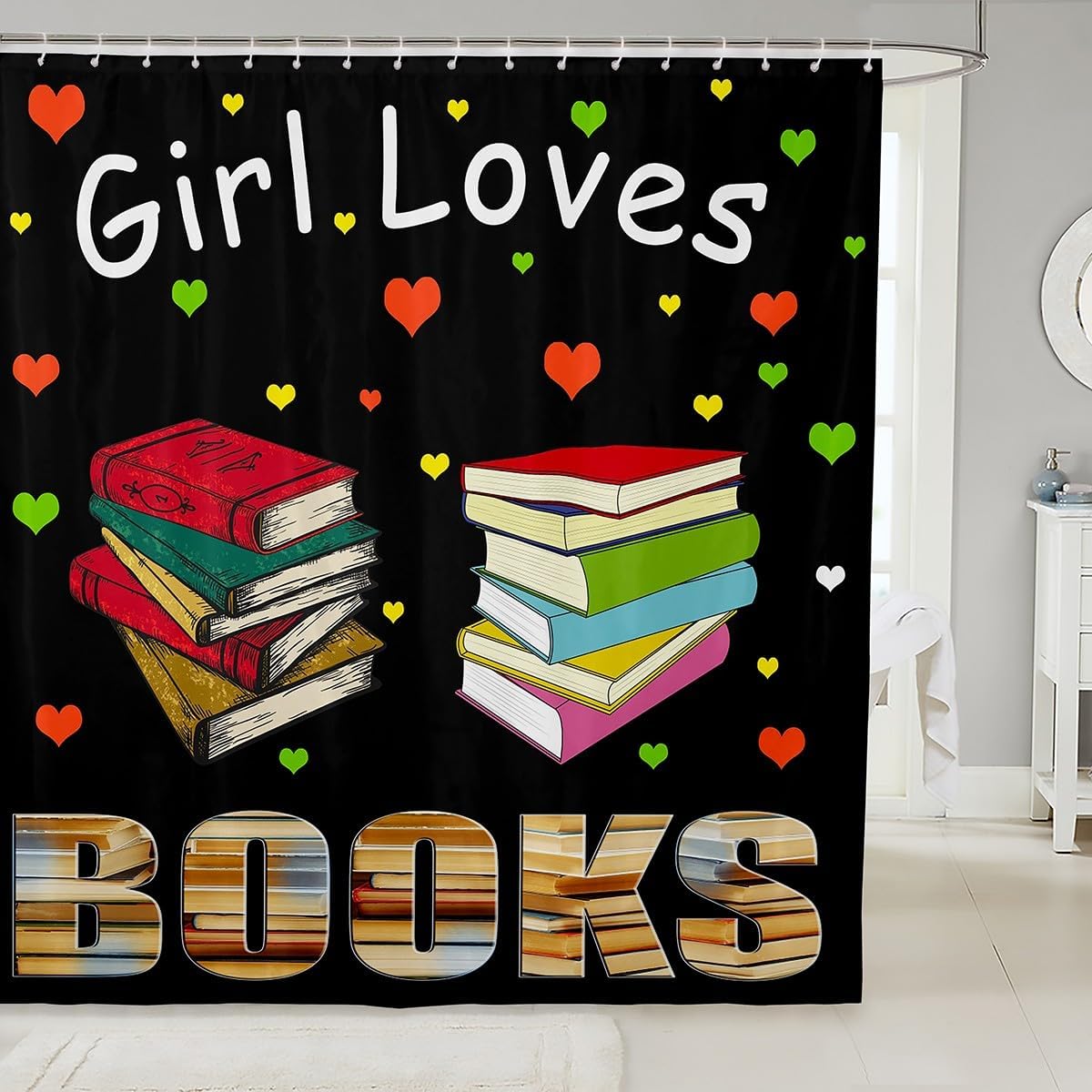 Feelyou Book Lovers Bath Curtain Girl Loves Book Shower Curtain for Kids Boys Girls Best Bookworm Gifts Bathroom Shower Curtain Set Reading Lover Kids Bathroom Accessories 72"x84"