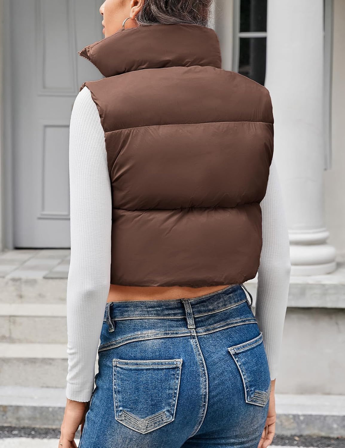 Kissonic Women's Cropped Puffer Vest Lightweight Fluffy Vest Sleeveless Warm Winter Outerwear - Image 4