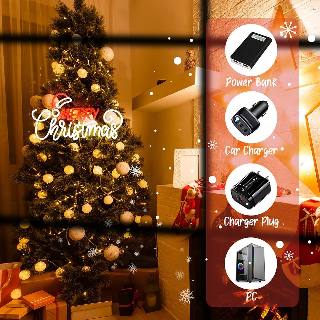 Merry Christmas Neon Sign for Wall Decor Dimmable Neon Christmas Sign fox Xmas Party Red White LED Neon Xmas Sign for Home Office Store USB Powered 16.92"x9.84"