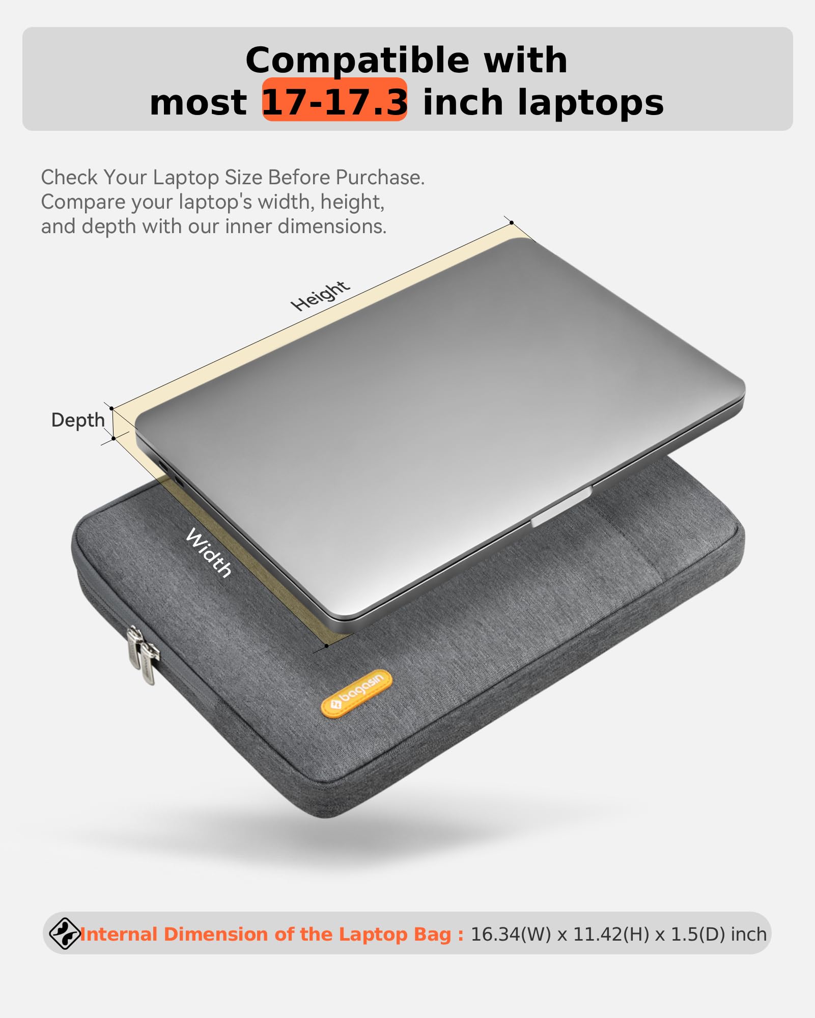 Bagasin Custodia Borsa Porta PC da 17 17.3 pollici con protezione per angoli e bordi, Sleeve Caso per laptop Computer compatibile con HP, Dell, Lenovo, Asus