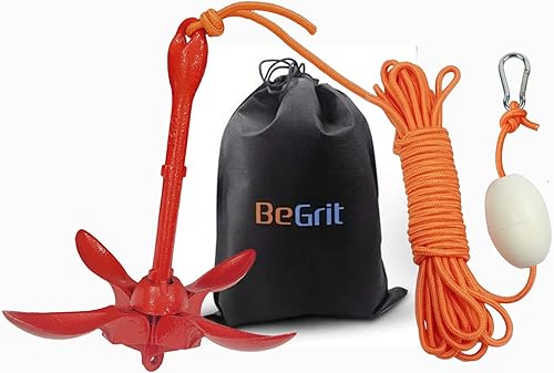BeGrit Ancla de kayak Anclaje de barco pequeño Anclaje marino plegable para pesca, kayak, tabla de remo, canoa, moto acuática, con bolsa de