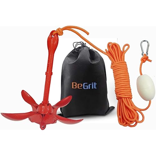 BeGrit Kayak Anchor Small Boat Anchor Folding Marine Anchor for Fishing,Kayak,Paddle Board,Canoe,Jet Ski, with 32.8 ft Anchor Tow Rope Carrying Bag